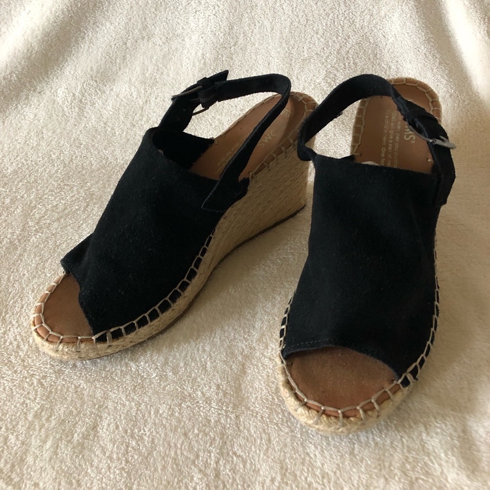 Toms suede slingback wedge black
